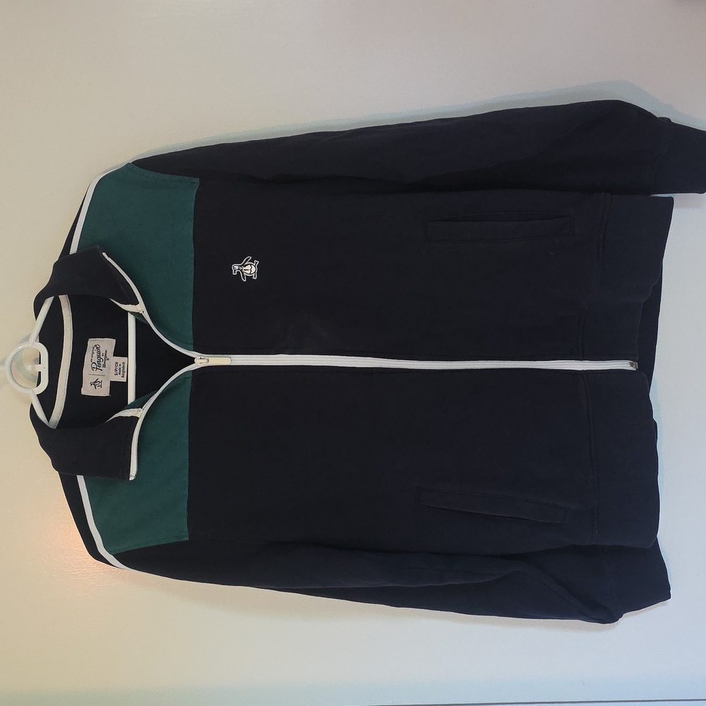 Original Penguin Track Jacket New Zip Men's Casual Soft Navy Green Sport SMALL